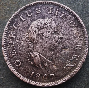 GREAT BRITAIN 1807  1/2 PENNY USED IN THE AMERICAS  218 YEARS OLD! FREE SHIPPING - Picture 1 of 2