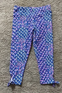 Lilly Pulitzer Mädchen Leggings Gr. XL 12-14 Cropped Maia Blau Rosa Rautenbindung - Bild 1 von 5