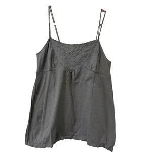 American Eagle Women Sz Large Gray Eyelet Babydoll Cami Tank Top Y2K Preppy  - Picture 1 of 6