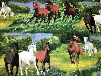 Running Wild Horse in the Field Cotton Fabric by David Textiles 44” x 19” New - Image 1 of 4