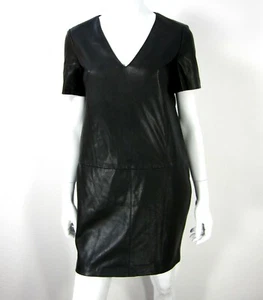 Zara Basic short sleeve Dress V neck Faux leather Black Size S - Picture 1 of 12