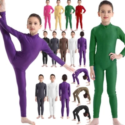 Kid Long Sleeve Dance Gymnastics Unitard Full Length Jumpsuit Catsuit - Image 1 of 3
