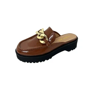 Madden Girl Dollie Chain Lug Damen Pantolette Schuh 9,5. Goldkette braun 2 Zoll Keilabsatz - Bild 1 von 16