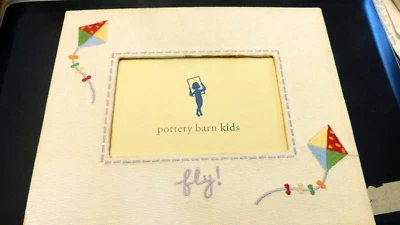 Pottery Barn Kids Picture Frame w Linen & Kite Fly Embroidered Matted 5.5 x 3.5 - Image 1 of 4