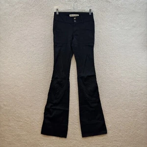 90s Y2K Vintage Flare Pants 2 25 Tall Long Black Nylon Low Rise Cyber Zenon - Picture 1 of 9