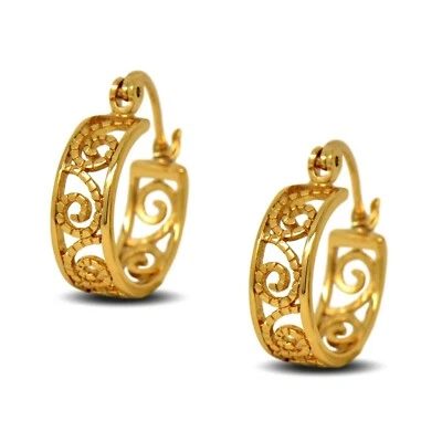 Elegantes aretes tipo argolla clásicos rellenos de oro de 18 quilates para mujer y mujer Foto 1 de 4