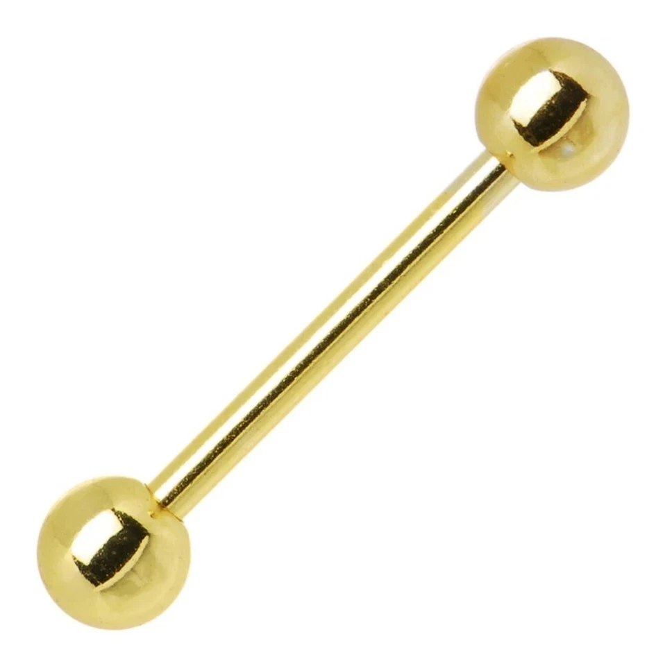 Gold Electro Titanium Barbell Tongue Ringbody candy nipple tounge piercing  - Image 1 of 1
