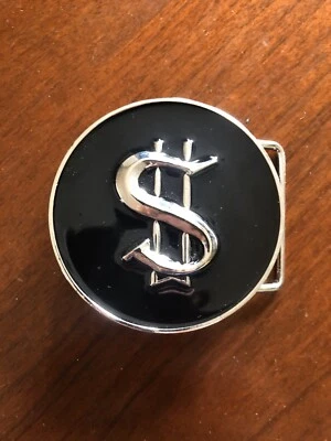 Letrero de dinero redondo moneda divertido dólar barra broma metal unisex hombre’s hebilla de cinturón Foto 1 de 2