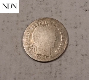 Moneda de diez centavos de barbero 1894 - AG/Buena - 90 % plata - ¡Mejor fecha! #D618 - Imagen 1 de 3