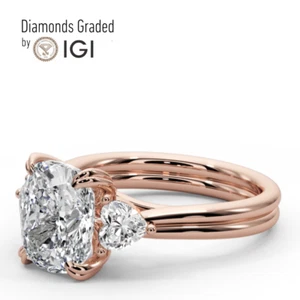 IGI Certified 3.00 CT Cushion Diamond Engagement Ring E VS2 18k Rose Gold - Picture 1 of 12
