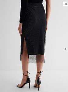NWT EXPRESS XS High Waist Rhinestone Mesh Pencil Skirt Black Tie Wedding Guest - Picture 1 of 6
