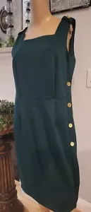 EN FOCUS STUDIO Scuba Sheath Dress Size 12 Green with Gold Side Buttons SEXY!! - Picture 1 of 9