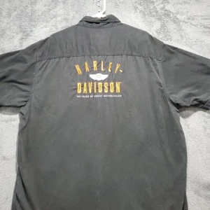 Harley Davidson 100th Anniversary Black Button Up Short Sleeve Shirt Men's Sz XL - Picture 1 of 12