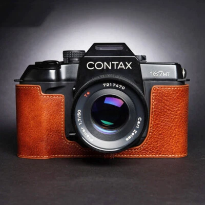 Bolsa de couro genuíno feita à mão meia câmera estojo capa para Contax 167MT - Imagem 1 de 4