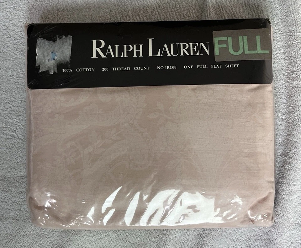 RALPH LAUREN Full Flat Sheet Avery Pale Rose Pink Floral Damask USA Vtg New NIP - Image 1 of 4