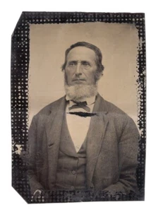 1870s Man ID "CHARLES CARY CLIFT" Cheek Tint Amish Beard 1/6 Plate Tintype - Picture 1 of 4