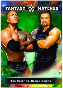 THE ROCK VS. ROMAN REIGNS 2020 TOPPS CHROME WWE GREEN FANTASY MATCHES SP 83/99 - Foto 1 di 2