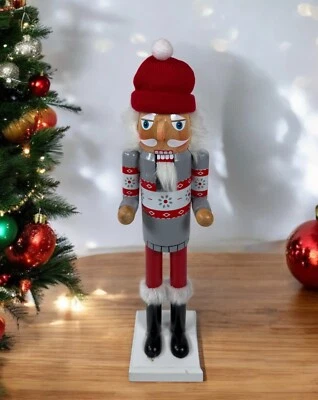 Christmas Nutcracker Grey/Red Traditional Festive Red Hat Nordic Nutcracker 15" - Image 1 of 4