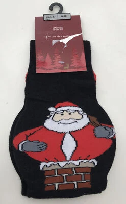 Marks & Spencer M&S Men's Cotton Rich Novelty Socks Father Christmas in Chimney - Image 1 of 4