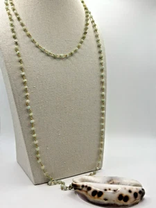 Tiger Cowrie Shell Pendant Chrysoberyl Gemstone Two Strand 14k Gold Necklace - Picture 1 of 23