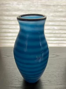 1999 Albo Glass Vase, Blue Swirl, 7 3/4" Tiny Chip on Lip - Picture 1 of 8