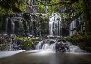 Green Forest Waterfall Trees Landscape Large Art Framed Canvas Picture 20x30" - Picture 1 of 1