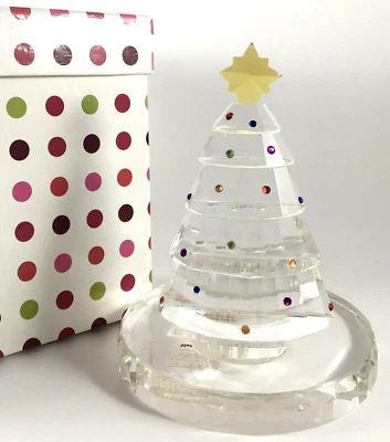 Crystal Christmas Tree Votive 4" Fifth Avenue Glass Candle Tealight Holder & Box - Image 1 of 4