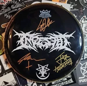 ¡Raro! Cabezal de batería Remo negro firmado por 10" ¡INGESTED por todos! OG - Imagen 1 de 1