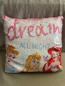 Disney Princess reversible sequins throw pillow cushion Ariel Cinderella Belle - Picture 1 of 3