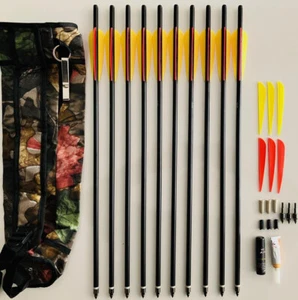 JUEGO: 10 pernos de aluminio 20" negro 2219 pernos de ballesta + carcaj + cera + resorte de repuesto - Imagen 1 de 8