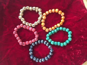 Good Luck Holzperlen Armband separat erhältlich beige braun orange grün oder rot - Bild 1 von 8