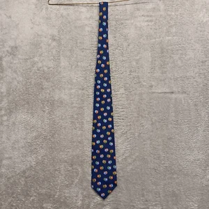 Alynn Cravatta Uomo Tacchino Blu Navy Multicolore Tacchini 100% Seta Fatta a Mano 58" - Foto 1 di 19