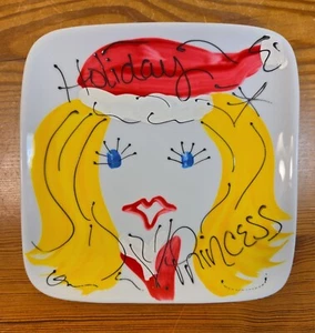 Blue Eyed Holiday Princess Ceramic Hand Painted Trinket Dish By Cordon Bleu - Picture 1 of 3