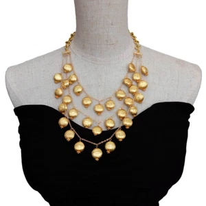 18 Zoll 3 Reihen vergoldet gebürstet Münze Perlen Multi-Kreis Halskette - Bild 1 von 6