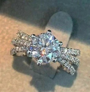 Solid 14k White Gold 3.30ct Round Cut MOISSANITE Anniversary Engagement Ring - Picture 1 of 3