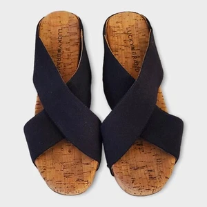 Sandali donna Lucky Brand Slide Cork 8,5 m blu zeppa tela LP-MYKAYLA - Foto 1 di 12