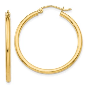 Real 10kt Yellow Gold Polished 2mm Tube Hoop Earrings - Picture 1 of 6