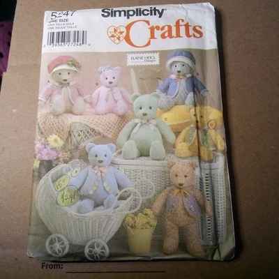 S58- Simplicity 5247, Uncut Pattern, 15 in + 18 in Bears + Clothes - Image 1 of 4