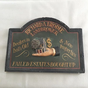 Letrero de madera de corredor de bienes raíces Richard A Brodie hecho en Inglaterra de colección - Imagen 1 de 18