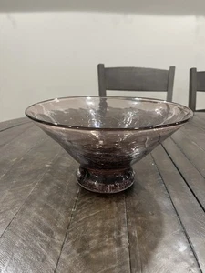 Vtg Blenko 8723L Amethyst Purple Crackle Glass Bowl Engraved Bottom - Picture 1 of 12
