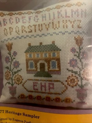 Vintage Creative Circle cross stitch kit #0477 Heritage Sampler Pillow House - Image 1 of 4