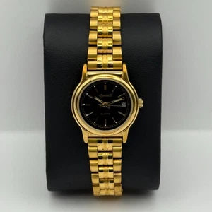 Ingersoll Ladies Quartz Watch Black Date Dial Gold Tone Bracelet Working 25mm - Picture 1 of 9
