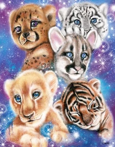 Club de Arte Diamante Retirado "Galaxy Wild Kitten Cubs" por Sheena Pike Sellado - Imagen 1 de 5