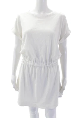 Espléndido Vestido Para Mujer Enrollado Mangas Cortas Línea A Blanco Algodón Talla Mediana Foto 1 de 4