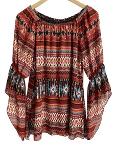 New Directions Boho Shirt Womens Small Blouse Sheer Whimsy Peasant Blouse Top - Picture 1 of 10