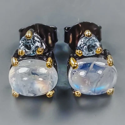 Pendientes Joyería Piedra Lunar Natural Plata de Ley 925/E129135 Foto 1 de 4