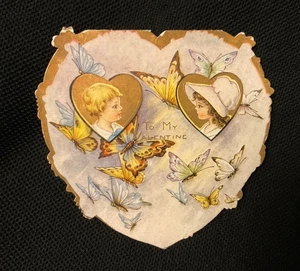 Biglietto San Valentino Vintage Farfalla, Bambini Vittoriani primi '900 Whitney - Foto 1 di 5
