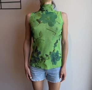 Camiseta sin mangas Yoshiki Hishinuma verde malla floral japonesa y2k talla 3 - Imagen 1 de 16