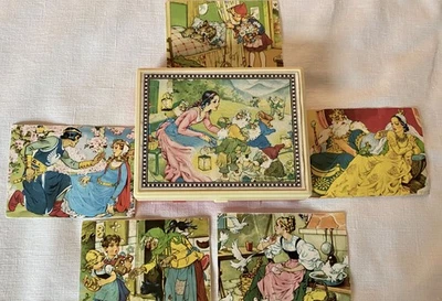 Rompecabezas vintage de bloques de madera Blancanieves con seis vistas diferentes Foto 1 de 4