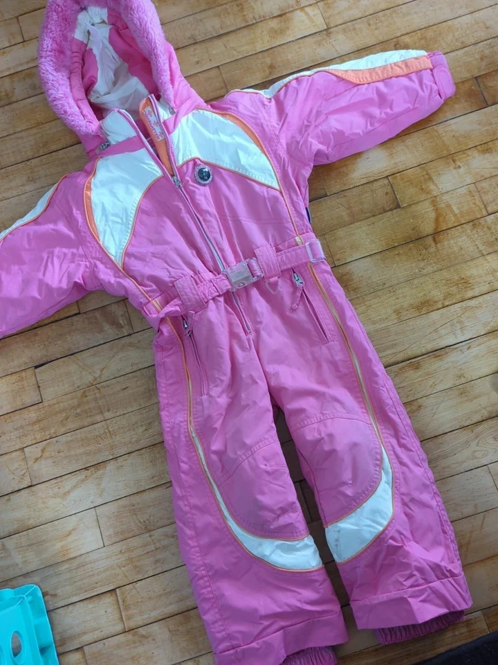 De Colección Obermeyer Traje de Nieve Esquí Talla 3 Niñas Rosa Crezco Piel Sintética Capucha Desmontable Foto 1 de 4